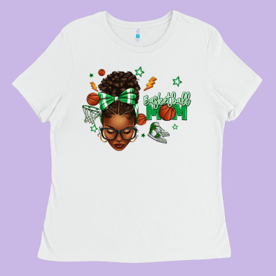 Afro Messy Bun Full Face Basketball Mom Ladies Tee Designed By Texasbilliewilder