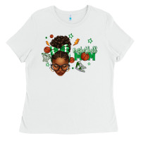 White Afro Messy Bun Full Face Basketball Mom Ladies Tee - texasbilliewilder