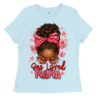 Baby Blue one loved mama afro messy bun Ladies Tee - texasbilliewilder