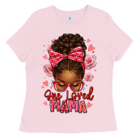 Bubblegum Pink one loved mama afro messy bun Ladies Tee - texasbilliewilder