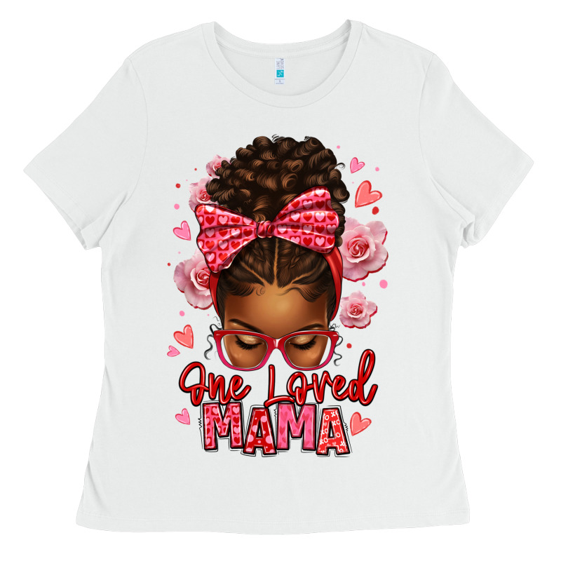 One Loved Mama Afro Messy Bun Ladies Tee by texasbilliewilder | Teevron