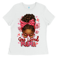 White one loved mama afro messy bun Ladies Tee - texasbilliewilder