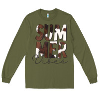 Army Green Summer Vibes Brown White Cowhide Long Sleeve Tee - CowCowDesign