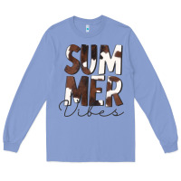 Colony Blue Summer Vibes Brown White Cowhide Long Sleeve Tee - CowCowDesign
