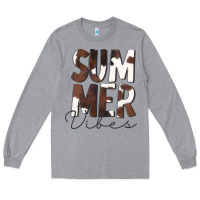 Heather Grey Summer Vibes Brown White Cowhide Long Sleeve Tee - CowCowDesign