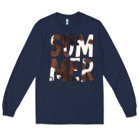 Navy Summer Vibes Brown White Cowhide Long Sleeve Tee - CowCowDesign