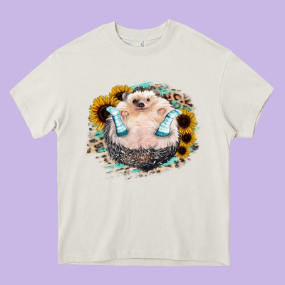 Hedgehog With Sunflower Heavy Core Tee Designed By Bettercallsaul
