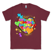Burgundy Autism hearts Classic Tee - NancyCooperArtShop