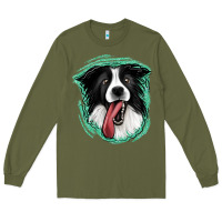 Army Green border collie Long Sleeve Tee - Jasminsmagicworld