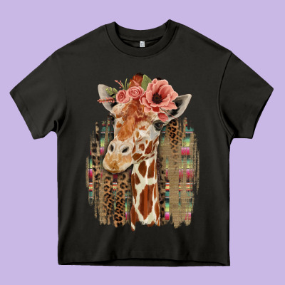 Giraffe With Floral Heavy Core Tee Designed By Bettercallsaul