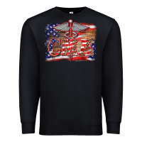 Black patriotic nurse certified medical assistant medilcal symbol background Premium Sweatshirt - BarkalooDesign