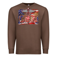 Chestnut patriotic nurse certified medical assistant medilcal symbol background Premium Sweatshirt - BarkalooDesign