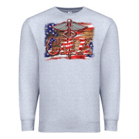 Heather Grey patriotic nurse certified medical assistant medilcal symbol background Premium Sweatshirt - BarkalooDesign