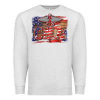 Oatmeal Heather patriotic nurse certified medical assistant medilcal symbol background Premium Sweatshirt - BarkalooDesign