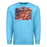 Ocean Blue patriotic nurse certified medical assistant medilcal symbol background Premium Sweatshirt - BarkalooDesign