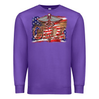 Purple patriotic nurse certified medical assistant medilcal symbol background Premium Sweatshirt - BarkalooDesign