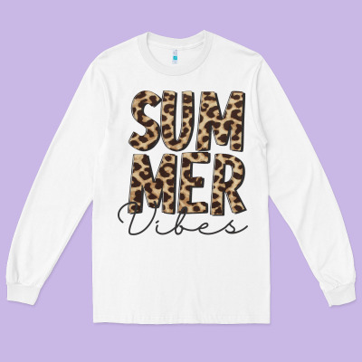 Summer Vibes Leopard Long Sleeve Tee Designed By Cowcowdesign