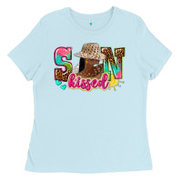 Baby Blue Afro woman with sunkissed Ladies Tee - NancyCooperArtShop