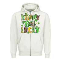 Oatmeal Heather happy go lucky Zipper Hoodie - Artiststas