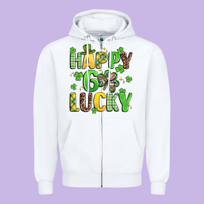 Happy Go Lucky Zipper Hoodie Designed By Artiststas