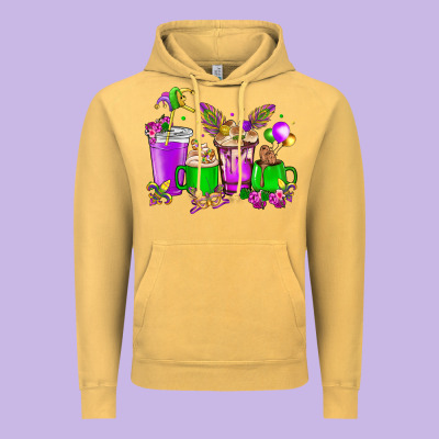 Mardi Gras Coffee Cups Vintage Hoodie Designed By Howdyjamesfarm