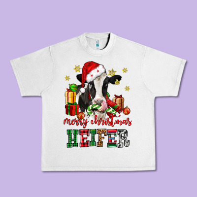 Merry Christmas Heifer Cow Urban Heavy Tee Designed By Cowgirlartshop