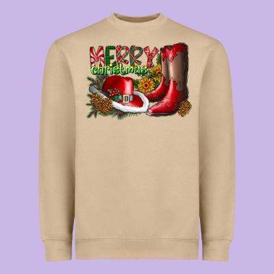 Cowboy Merry Christmas Heavyweight Sweatshirt Designed By Cowhidedigitalart