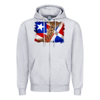 Heather Grey puerto rico and dominican republic flag Zipper Hoodie - Artiststas