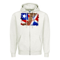 Oatmeal Heather puerto rico and dominican republic flag Zipper Hoodie - Artiststas