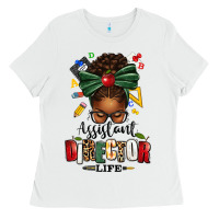 White assistant director life afro messy bun Ladies Tee - texasbilliewilder
