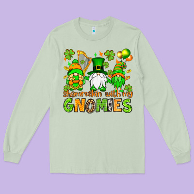 St. Patrick's Day Shamrockin' With My Gnomies Long Sleeve Tee Designed By Oliviacreatesart