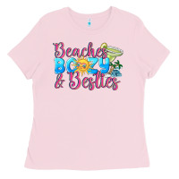 Bubblegum Pink Beaches boozy besties Summer Ladies Tee - NancyCooperArtShop