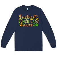 Navy St. Patrick's Luckiest lunch lady ever Long Sleeve Tee - OliviaCreatesArt