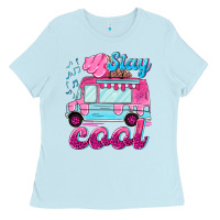 Baby Blue Stay cool with ice cream van summer Ladies Tee - NancyCooperArtShop