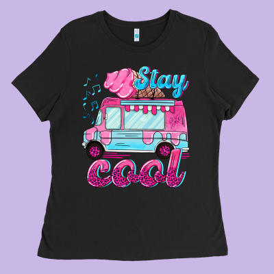 Stay Cool With Ice Cream Van Summer Ladies Tee Designed By Nancycooperartshop