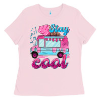 Bubblegum Pink Stay cool with ice cream van summer Ladies Tee - NancyCooperArtShop