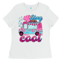 White Stay cool with ice cream van summer Ladies Tee - NancyCooperArtShop