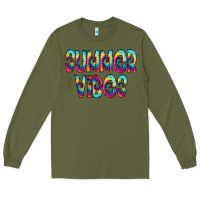 Army Green summer vibes tie dye doodle Long Sleeve Tee - CowCowDesign