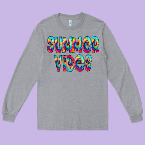 Summer Vibes Tie Dye Doodle Long Sleeve Tee Designed By Cowcowdesign