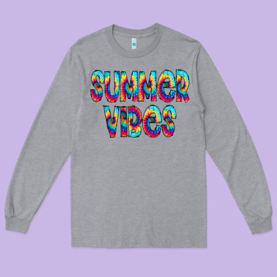 Summer Vibes Tie Dye Doodle Long Sleeve Tee Designed By Cowcowdesign