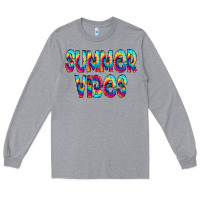 Heather Grey summer vibes tie dye doodle Long Sleeve Tee - CowCowDesign