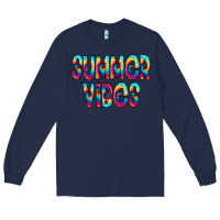 Navy summer vibes tie dye doodle Long Sleeve Tee - CowCowDesign