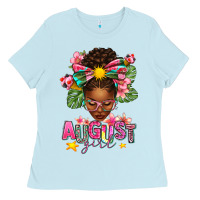 Baby Blue August Girl Afro Woman Summer Ladies Tee - texasbilliewilder