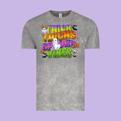 Thick Thighs And Spooky Vibes Vintage Tee Designed By Cowgirlartshop