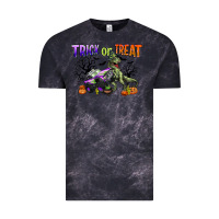 Cloud Black trick or treat with monster truck and t rex Vintage Tee - CowGirlArtShop