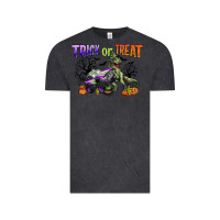 Vintage Black trick or treat with monster truck and t rex Vintage Tee - CowGirlArtShop