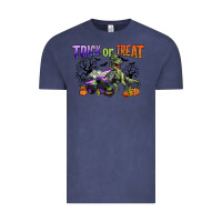 Vintage Denim trick or treat with monster truck and t rex Vintage Tee - CowGirlArtShop