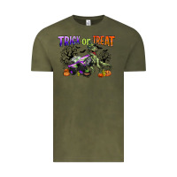 Vintage Olive trick or treat with monster truck and t rex Vintage Tee - CowGirlArtShop