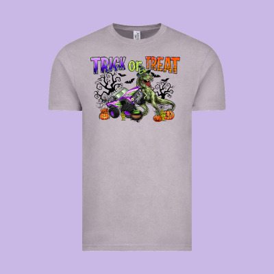 Trick Or Treat With Monster Truck And T Rex Vintage Tee Designed By Cowgirlartshop