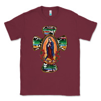 Burgundy Our Lady Of Guadalupe Cross Classic Tee - RanaPortraitStore